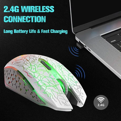Vista 5 de VEGCOO C10 Mouse inalámbrico para juegos, mouse recargable para juegos, ratones ópticos silenciosos con receptor USB de 2.4G, 3 DPI ajustables, 7