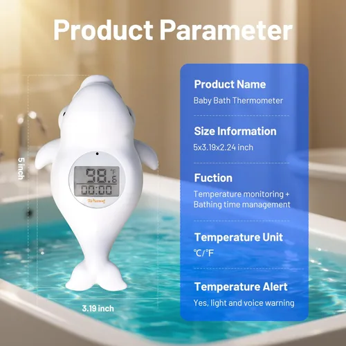 Vista 7 de Doli Yearning Termómetro de baño para bebés recién nacidos y bebés, monitor digital flotante de temperatura del agua con temporizador y pantalla