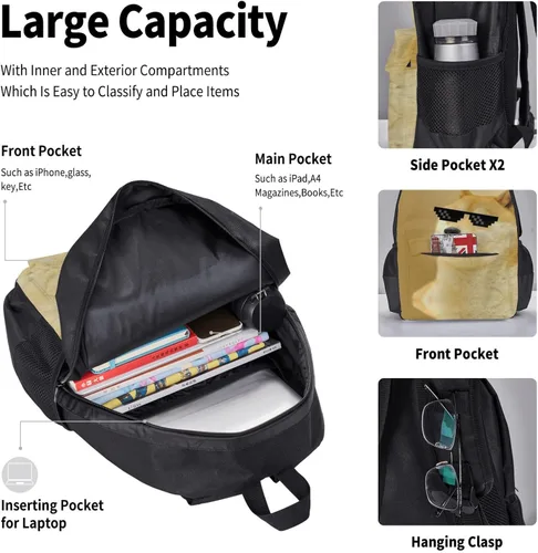 Vista 4 de Juego de mochila unisex de 3 piezas con bolsa de libros + estuche + lonchera combinada (compatible con divertidos lentes de sol Doge Thug Life)