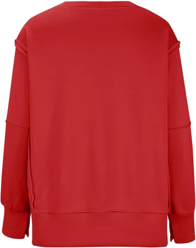 Vista 7 de Ceboyel Sudadera de gran tamaño para mujer 2023, color sólido, cuello redondo, suéter con abertura lateral, cómodo ropa de moda de otoño