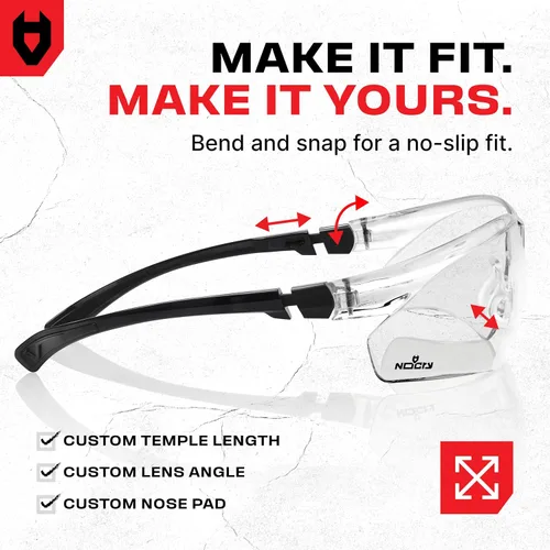 Vista 5 de NoCry Gafas de Tiro Transparentes para Hombres con Lentes Envolventes Antivaho y Resistentes a los Arañazos — Anteojos de Seguridad ANSI Z87