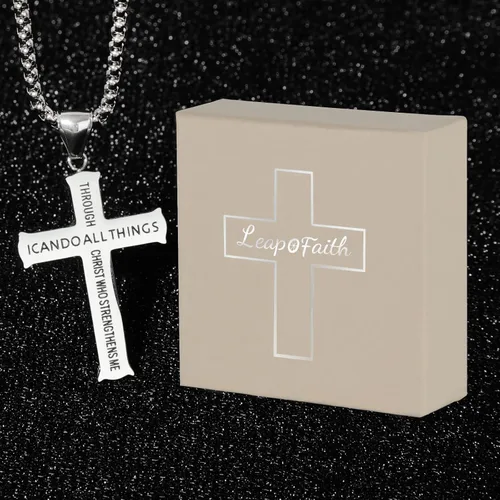 Vista 6 de LeapoFaith Colgante de cruz para espejo retrovisor de automóvil, adorno colgante de acero inoxidable, collar de cruz de oración del señor, regalo