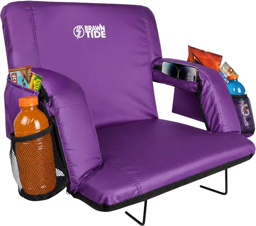 Vista 9 de BRAWNTIDE - Asiento para estadio con respaldo, cómodo cojín, acolchado grueso, 2 ganchos para gradas, 4 bolsillos, silla de estadio ideal