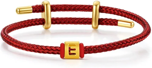 Vista 11 de ZHOU LIU FU Pulsera de Oro de 24K con Dijes de Iniciales, Pulseras Ajustables de Cadena Roja con Dijes de Letras y Corazón A-Z, Brazalete Apilable