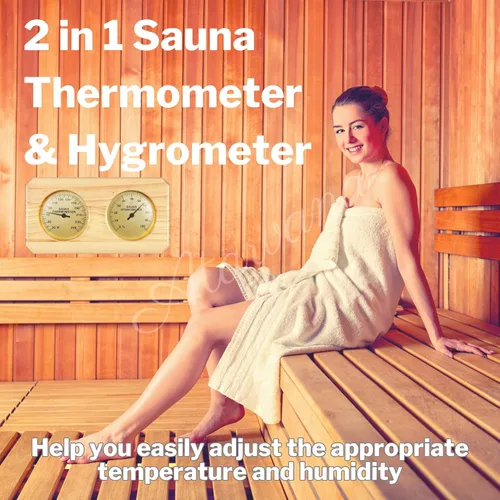 Vista 2 de Termómetro de sauna de madera 2 en 1, termómetro de sauna Atarvana para interiores, higrómetro, accesorios para sala de hotel y sauna, accesorio