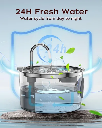 Vista 8 de Fuente de agua para gatos de acero inoxidable – 108 onzas/3.2 L, dispensador de agua para perros, dispensador automático silencioso para gatos