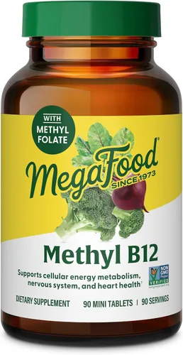 Vista 10 de MegaFood Metil B12 - Vegano - Incluye metil folato, vitamina B12 y B6 - Apoya la producción de energía celular, la salud del sistema nervioso