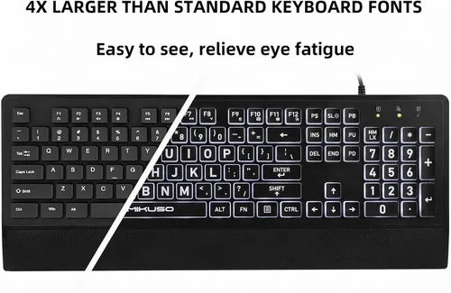 Vista 10 de Teclado retroiluminado de impresión grande, USB con cable