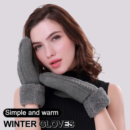 Vista 6 de Guantes de invierno para mujer, guantes de forro cálido, guantes gruesos de lana, guantes gruesos, accesorios para invierno y clima frío