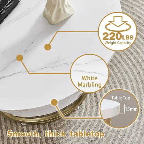 Vista 6 de Elephance - Mesa auxiliar redonda con almacenamiento, mesa de café moderna de 30 pulgadas para sala de estar, mesa de café con superficie de madera