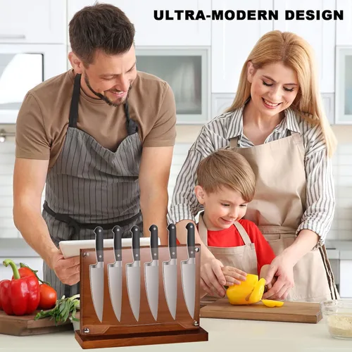Vista 6 de Bloque magnético para cuchillos con escudo acrílico, soporte para cuchillos de cocina de doble cara sin cuchillo, soportes de madera para cuchillos