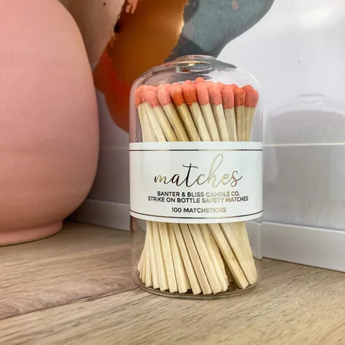Vista 3 de Banter & Bliss Modern Matchstick Botella con Striker · 100 Cerillas de Seguridad Naranja Largas