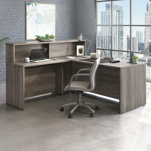 Vista 7 de OfficeWorks by Sauder Affirm estación de recepción, largo: 70.87'' x ancho: 70.87'' x H: 13.58'', Hudson Elm