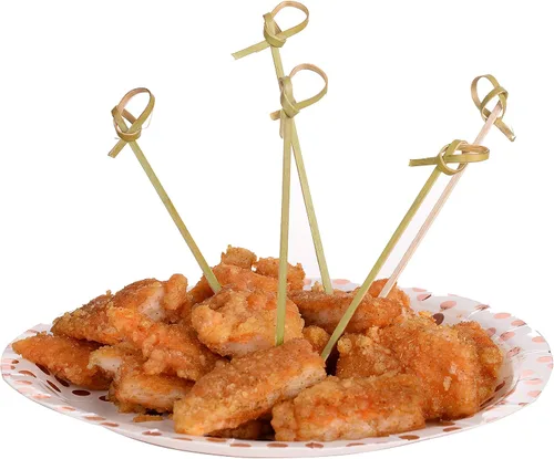 Vista 7 de 300 púas de cóctel de bambú de 4 pulgadas, palillos de nudos, brochetas, palillos de dientes para aperitivos y eventos