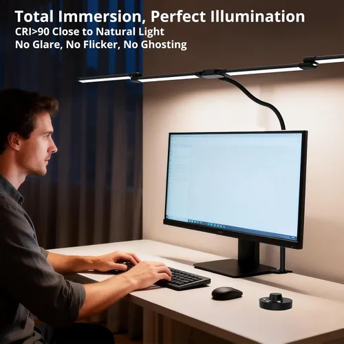 Vista 6 de Lámpara de escritorio, lámparas de escritorio con abrazadera para el hogar y la oficina, lámpara de mesa de cuello flexible de 24 W, lámpara