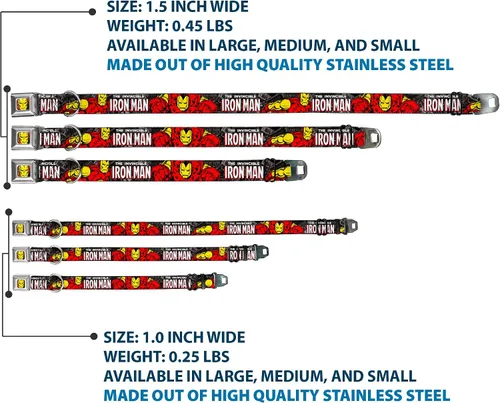 Vista 3 de buckle-down 9 – 15" "ima-iron Hombre Face Rojo/Amarillo" Perro Collar