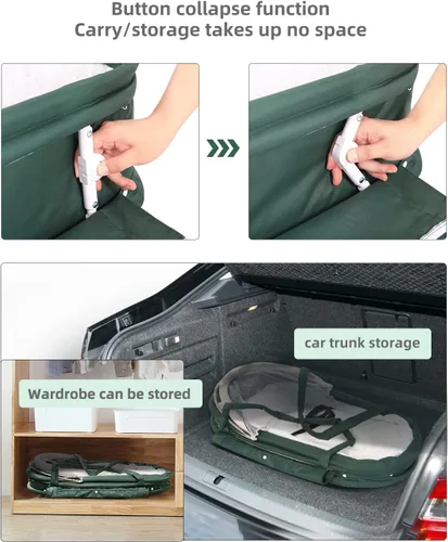 Vista 4 de Cuna de viaje para bebé portátil con dosel 2 en 1 para recién nacido - verde