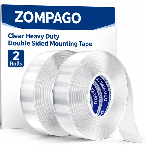 Vista 7 de ZOMPAGO Cinta de doble cara resistente (1.18 pulgadas x 9.84 pies), cinta de montaje nano transparente, tiras adhesivas impermeables de dos caras