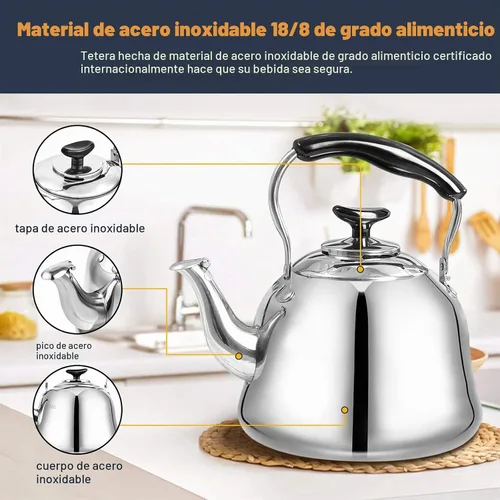 Vista 5 de AMFOCUS Tetera silbante de 2 cuartos de galón, tetera de acero inoxidable