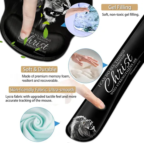 Vista 4 de Alfombrilla ergonómica para mouse con soporte de muñeca de gel y reposamuñecas de teclado de espuma viscoelástica, para videojuegos, oficina
