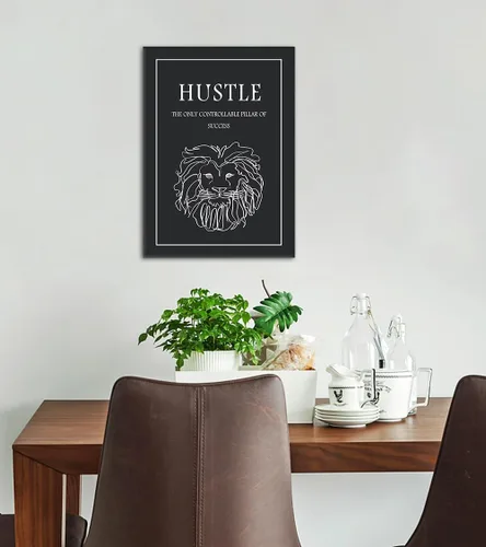 Vista 3 de Inspirational Hustle Wall Art - Lion Head withEncouraging Quotes Canvas Print Motivational Wall Decor, Black and White Office Picturtes Success
