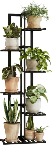 Vista 7 de Bamworld Soporte de bambú para plantas de interior con 6 niveles, estante de plantas de exterior, soporte de esquina para múltiples plantas, soporte