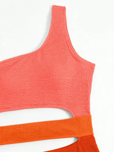 Vista 5 de WDIRARA Traje de baño de una pieza con corte de bloque de color para mujer