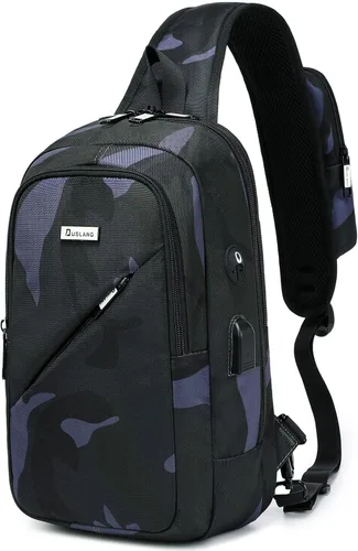Vista 34 de DUSLANG Mochila de hombro para senderismo, bolsa cruzada para hombres, bolsas de pecho con puerto de cargador USB para campamento casual, ciclismo