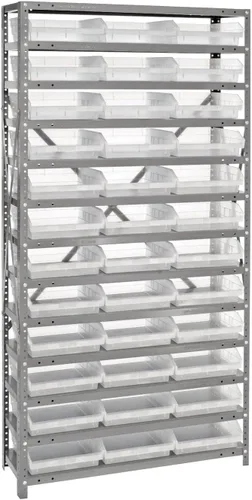 Vista 290 de Quantum QSBU-245BK Heavy Duty Shelving Unit with (7) Shelves and (24) QUS245 Black Bins for Garage Warehouse Storage Distribution 400 lb Load
