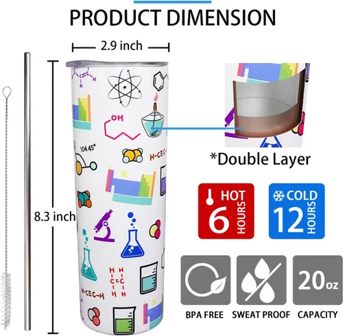Vista 4 de Taza de regalo de química para profesores de química, vaso de química, regalo para profesores de química, para mujeres y hombres, botella de agua