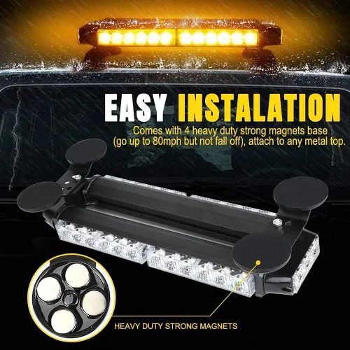 Vista 5 de Barra de luz estroboscópica de emergencia de 14.5'' con 32 LED para techo, doble lado, luz de advertencia de peligro, luz de seguridad con imán