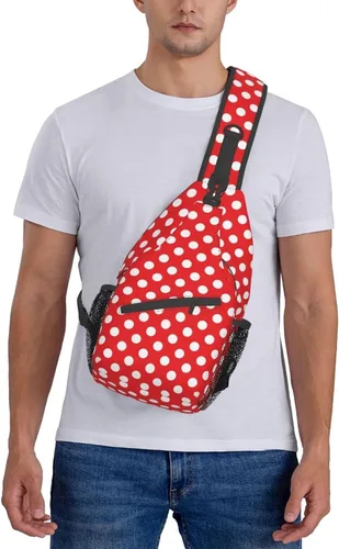 Vista 7 de Mochila cruzada de lunares rojos y blancos para viajes, senderismo, mochila para mujeres y hombres, unisex, bolsas de hombro para el pecho