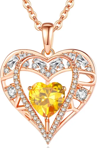 Vista 37 de Collar de cristal de 5 corazones, chapado en oro rosa de 18 quilates, colgante con cadena de plata de ley 925 de 18 + 2 pulgadas, joyería de piedra