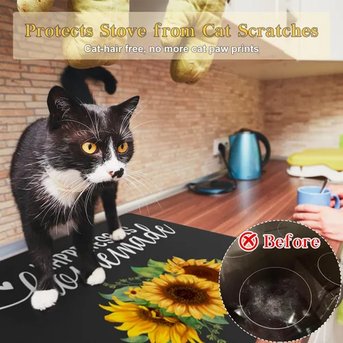 Vista 6 de Protector de placa de cocina de vidrio – Cubierta superior de estufa de vidrio grande, cubierta superior de estufa, accesorios amarillos