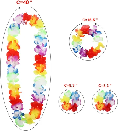 Vista 2 de PHOGARY 7 Pack Hawaiian Flower Leaf Hula Skirt Costume Accessory Kit for Hawaii Luau Party