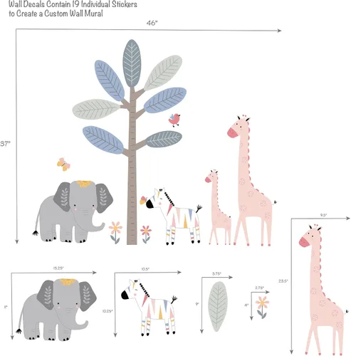 Vista 2 de Lambs & Ivy Jazzy Jungle Elephant/Zebra/Jirafa/Tree - Calcomanías de pared