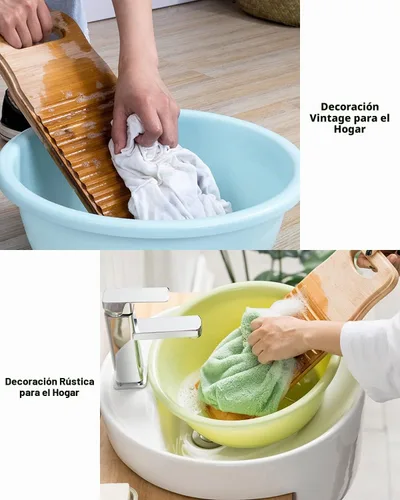 Vista 7 de SeptCity - Tabla de lavado para ropa, lavadora de manos antigua para mujer, madera duradera, antideslizante, bambú, herramientas para el hogar