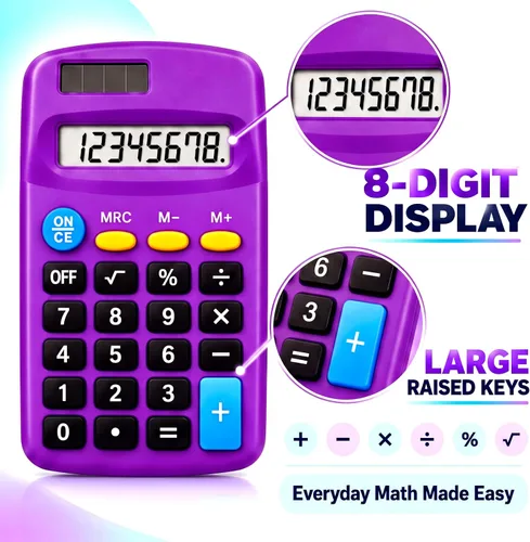 Vista 4 de Calculadoras solares a granel de 9 piezas - Mini calculadora de bolsillo