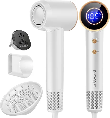 Vista 10 de PLAVOGUE Secador de pelo de viaje de doble voltaje con difusor, secador de pelo iónico de alta velocidad para mujeres, secado rápido, bajo ruido