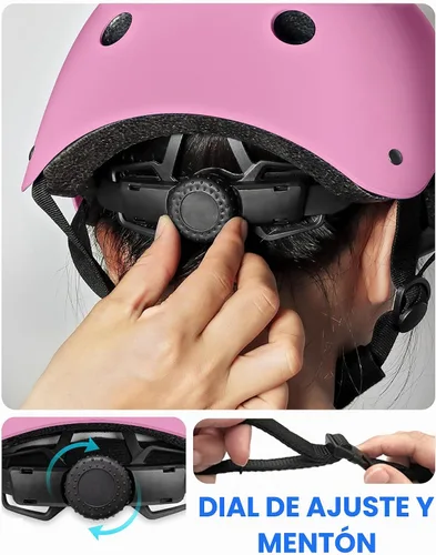 Vista 5 de Casco de bicicleta para niños, ajustable y multideportivo, desde niños pequeños hasta jóvenes, 3 tamaños Rosado oscuro