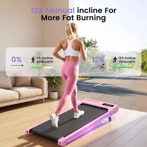 Vista 4 de Pink Walking Pad with Vibration Plate: Under Desk Treadmill with Incline