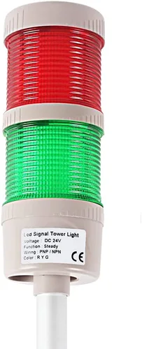 Vista 6 de Luz LED de torre Andon de 2 pilas con zumbador Rojo/verde, encendido/apagado o flash, interruptor ABB, adaptador Mean Well 120V-24V, Plug-and-Play