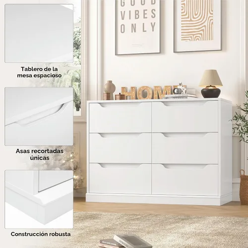 Vista 6 de Hostack - Cómoda moderna de 6 cajones para dormitorio, cómoda doble de madera con almacenamiento, organizador de almacenamiento de madera grande