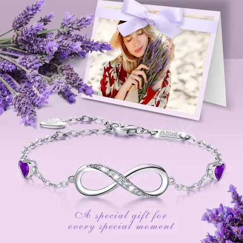 Vista 2 de Pulseras Infinity Love para mujer, pulsera de plata de ley 925 para mujer, pulsera de símbolo de amor, pulsera ajustable, regalo de cumpleaños, día