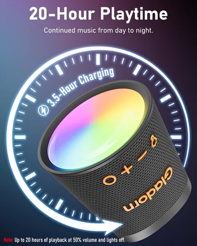 Vista 6 de Altavoz Bluetooth portátil inalámbrico con 9 luces de color, tiempo de reproducción de 20 horas, emparejamiento estéreo, graves profundos, IPX6 Negro