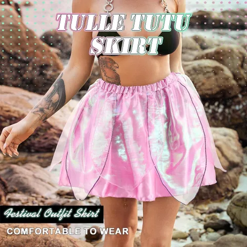 Vista 7 de REETAN Falda de hada de moda en capas, falda novedosa de baile de hojas, falda brillante con borlas, falda de festival para mujeres y niñas
