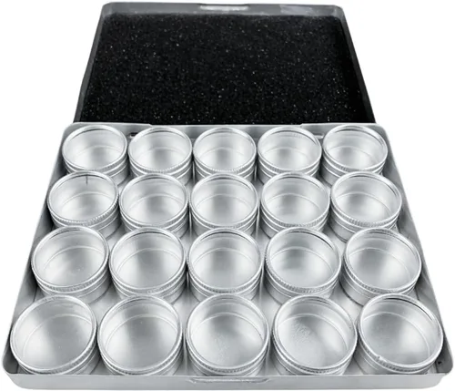 Vista 6 de BIN BUDDY Juego de tarros de aluminio de 15 piezas Tapas de plástico transparente Elegante caja de aluminio Ideal para cuentas, gemas, joyas