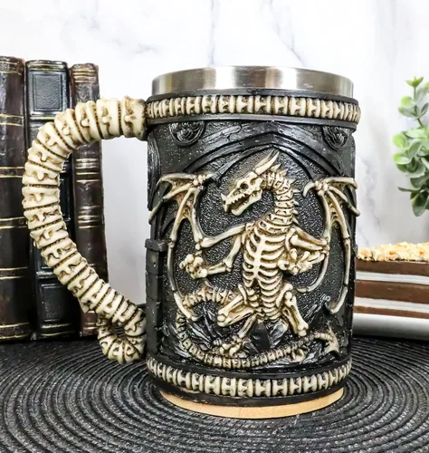 Vista 9 de Ebros Gift Taza de café gótica legendaria de huesos esqueléticos Osario Dragón Overlord Cerveza Grande Stein Tankard Taza de café Calabozos Dragones