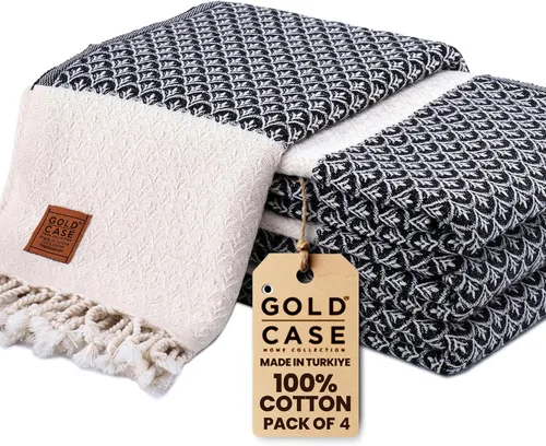 Vista 17 de Gold CASE - Juego de 4 Toallas de Mano Turcas para Baño, 20 x 40 pulgadas, Toallas de Baño 100% Algodón, Toalla Pequeña de Cocina Aphrodite