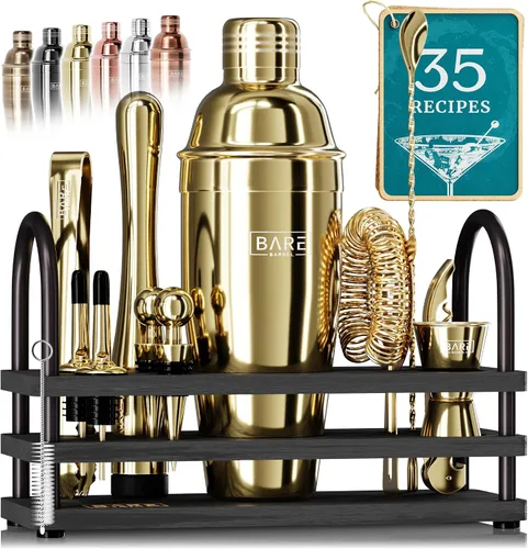 Vista 13 de BARE BARREL® Mixology Bartender Kit Bar Set Juego de coctelera de cócteles de 14 piezas Herramientas de mezcla de barware para martini